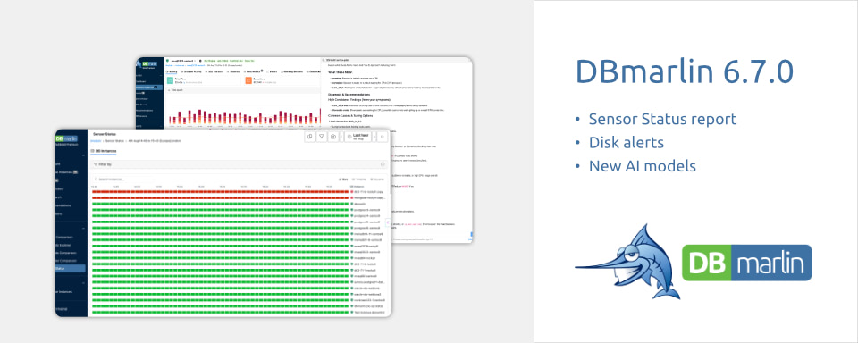 DBmarlin 6.7 with Sensor Status report, disk alerts and more AI models
